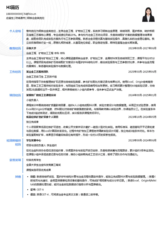广西盛隆冶金有限公司钢铁冶金类岗位投递简历模板