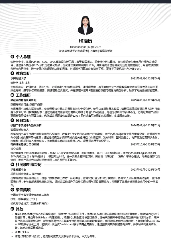 考研复试数据分析师简历模板