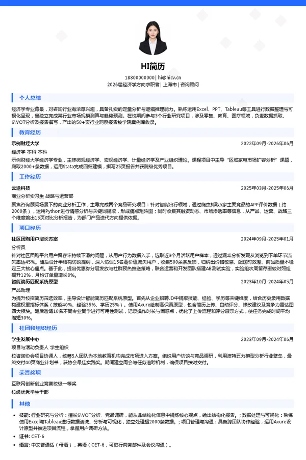 咨询顾问简历模板