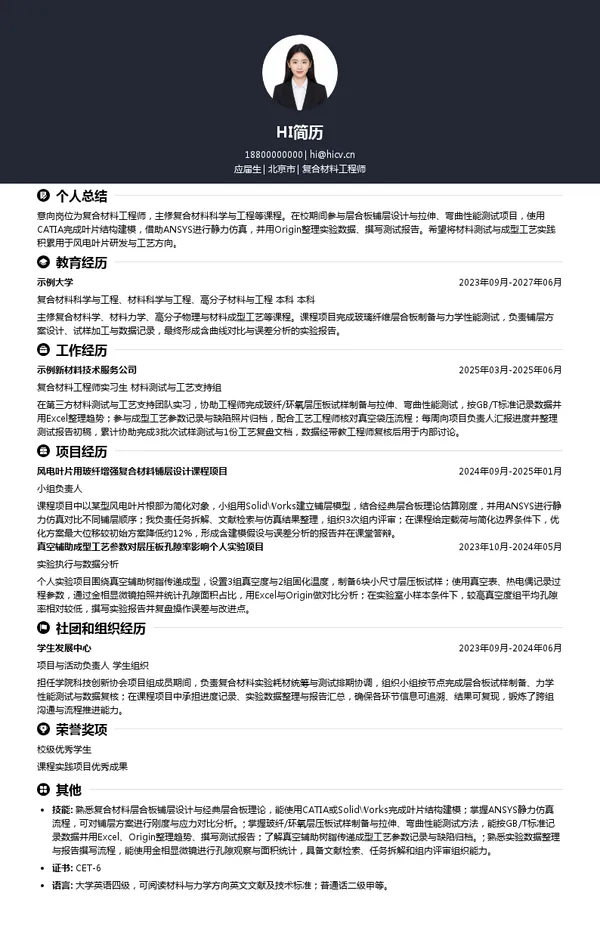 中材科技（酒泉）风电叶片有限公司复合材料工程师投递简历模板