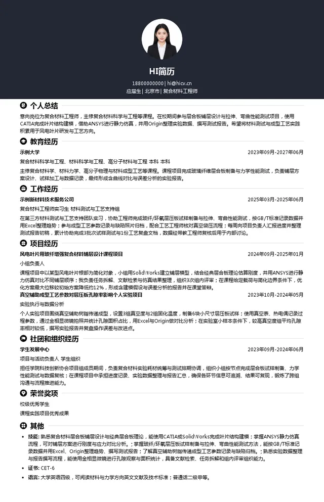 中材科技（酒泉）风电叶片有限公司复合材料工程师投递简历模板