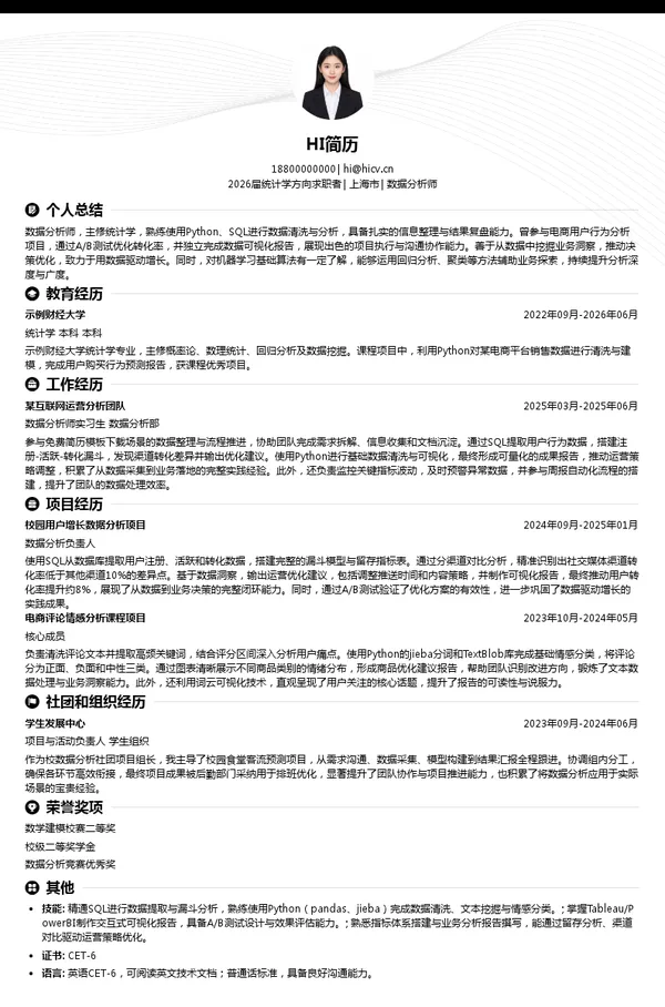 免费数据分析师简历模板