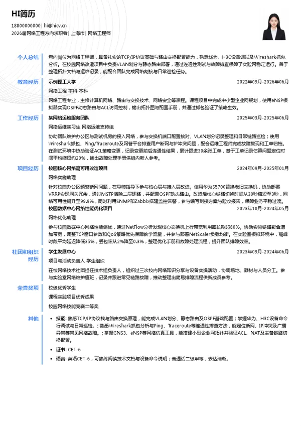 社招网络工程师简历模板