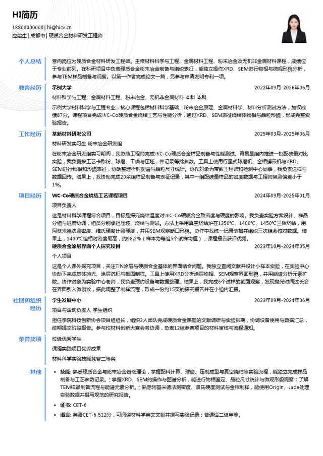 杭州科百特过滤器材有限公司硬质合金材料研发工程师投递简历模板
