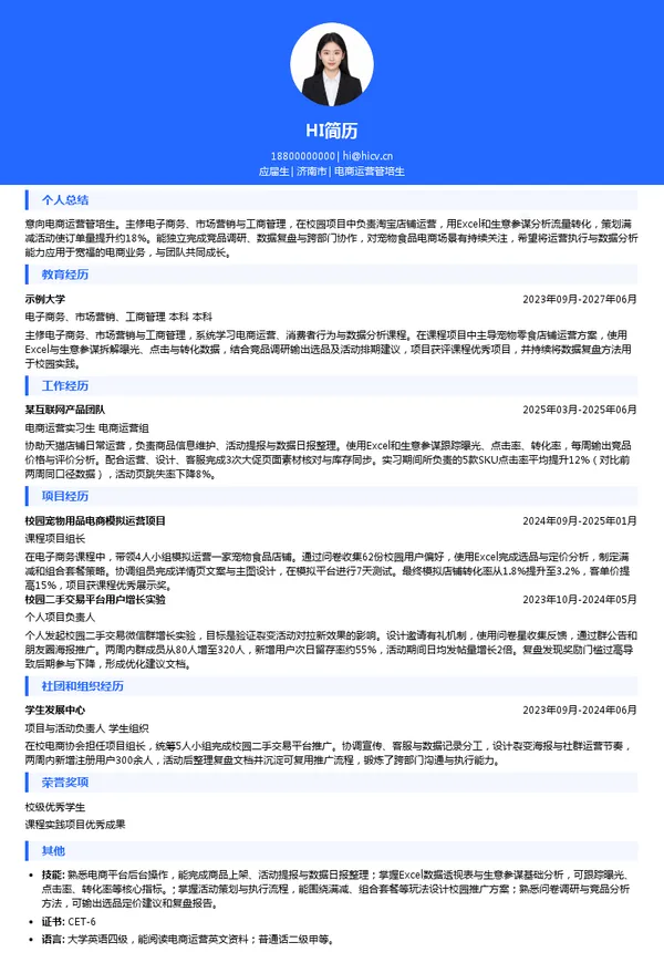 济南宽福宠物食品有限公司电商运营管培生投递简历模板