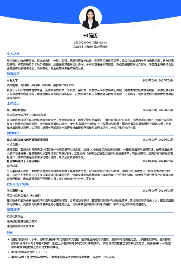 广州市第一人民医院（广州消化疾病中心、广州医科大学附属市一人民医院、华南理工大学附属第二医院）临床医师岗投递简历模板