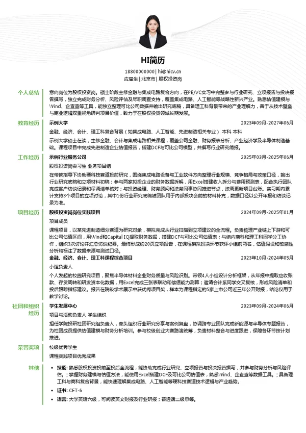 建投控股有限责任公司股权投资岗投递简历模板