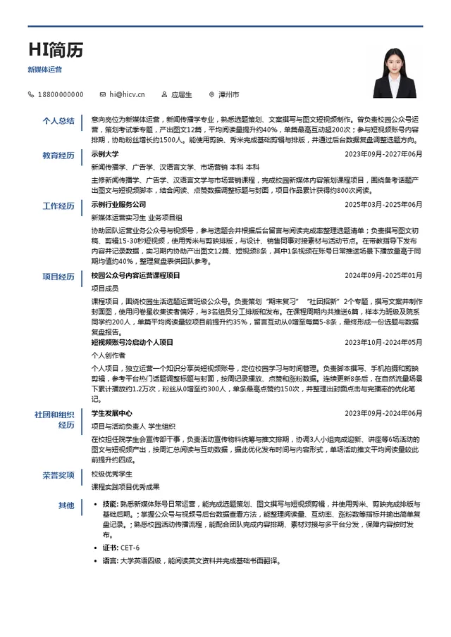 厦门市思明区聚创教育培训中心新媒体运营投递简历模板