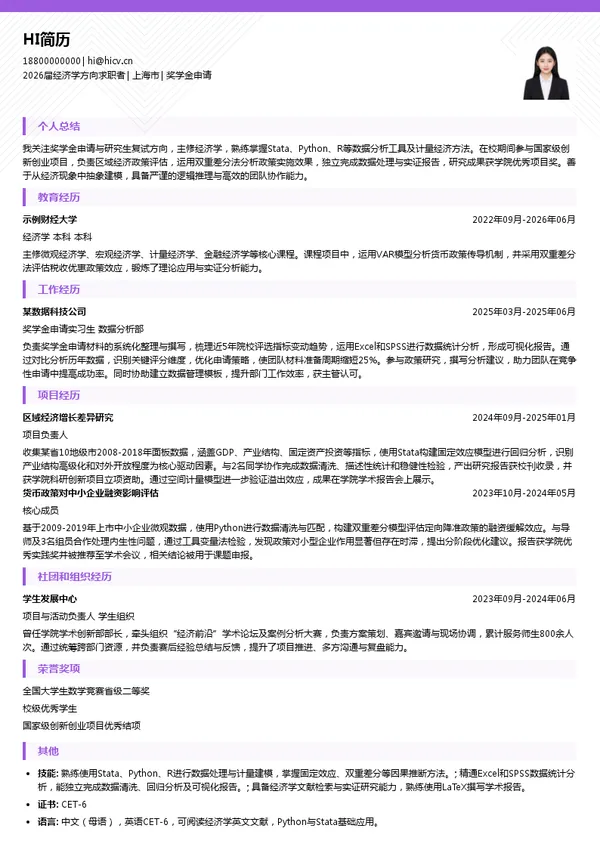 考研复试奖学金申请简历模板
