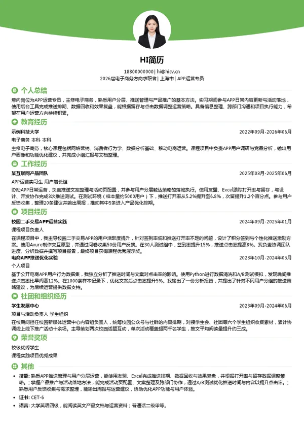 APP运营专员简历模板