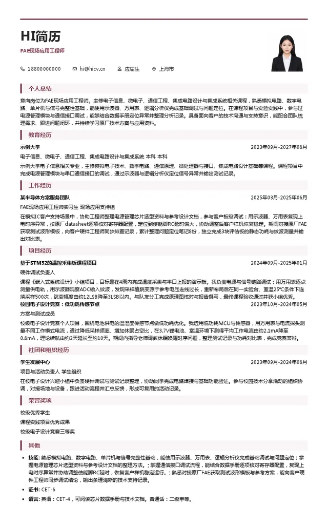 梵苑生活科技（深圳）有限公司FAE现场应用工程师投递简历模板