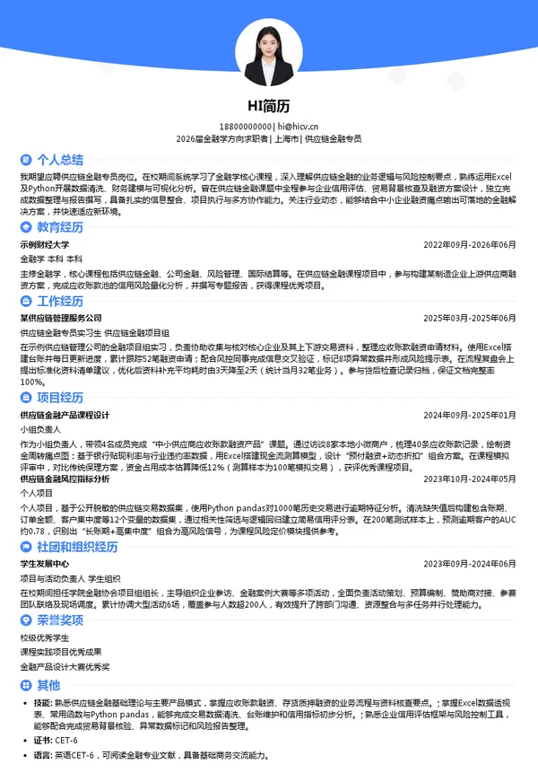 供应链金融专员简历模板