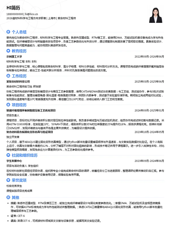 复合材料工程师简历模板