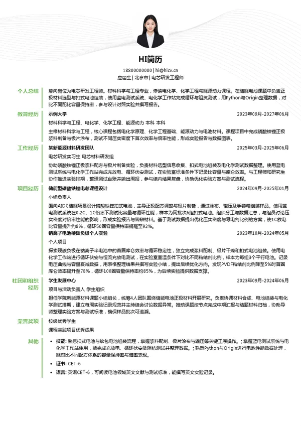 双登集团股份有限公司电芯研发工程师投递简历模板