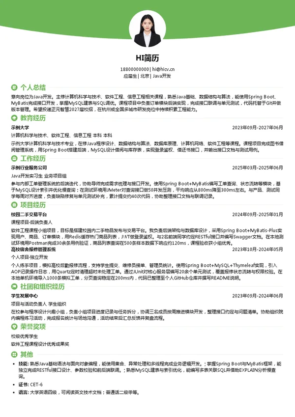 正元智慧Java开发投递简历模板