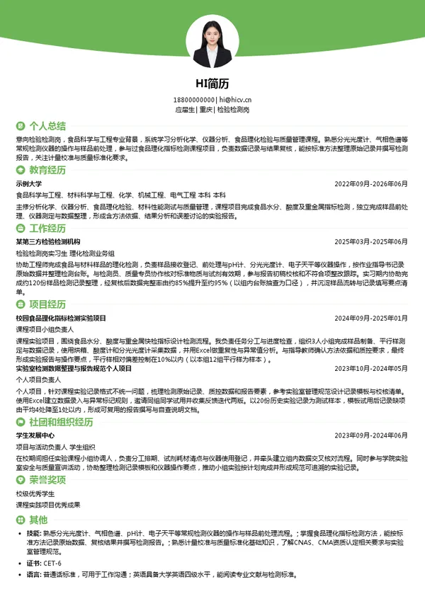 招商新检检验检测岗投递简历模板