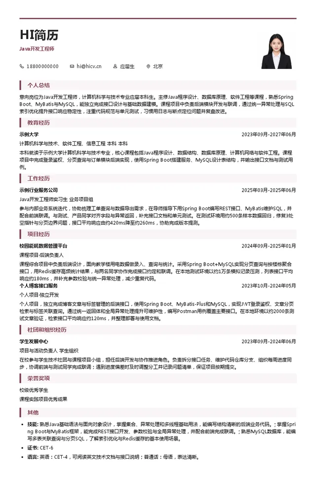 中国大唐数科公司Java开发工程师投递简历模板