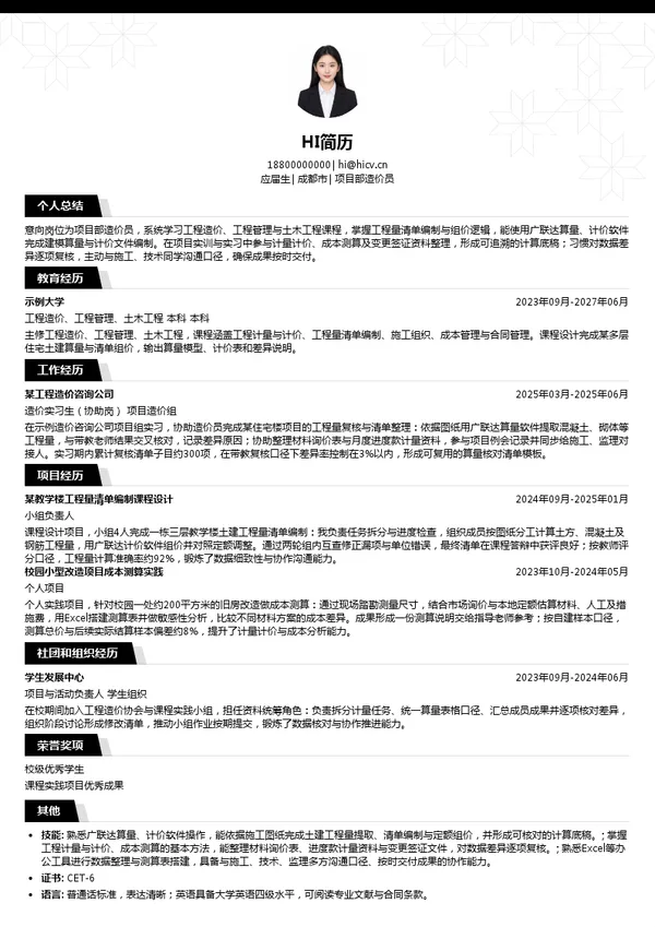 成都兴城投资集团有限公司成都建工集团有限公司项目部造价员投递简历模板