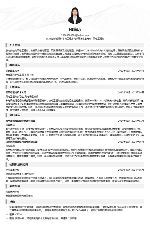 风电工程师简历模板