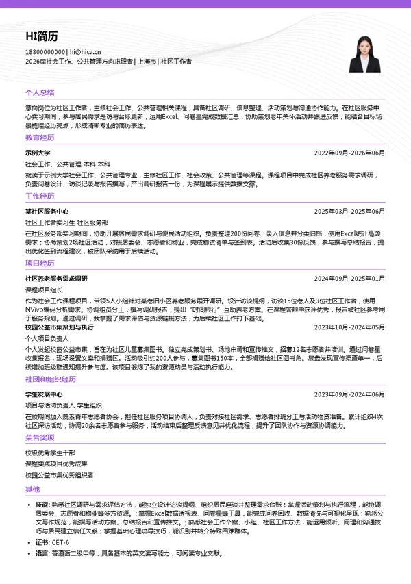 社招社区工作者简历模板