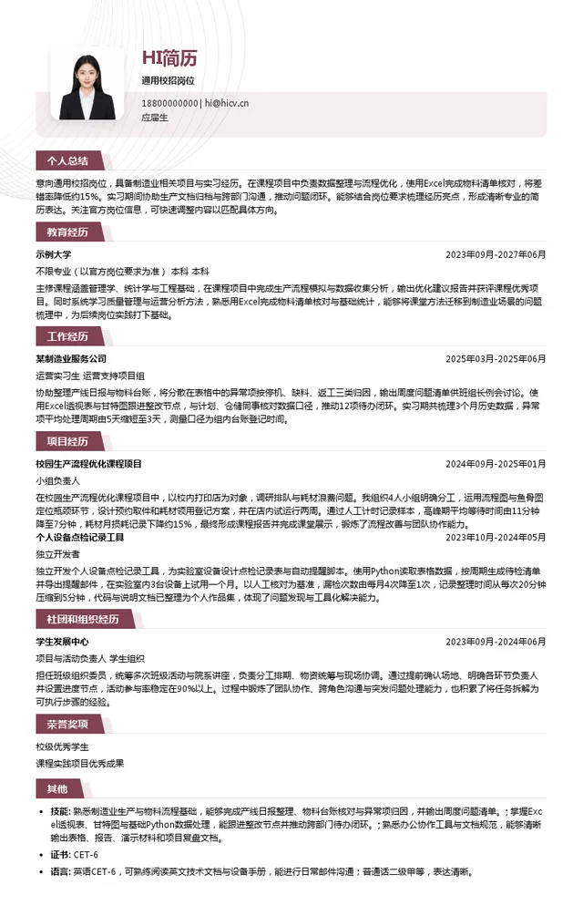安捷利美维电子（厦门）有限责任公司通用校招岗位投递简历模板