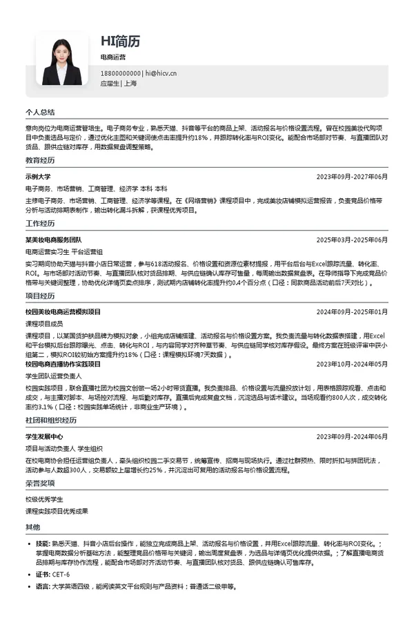 伸美集团电商运营投递简历模板