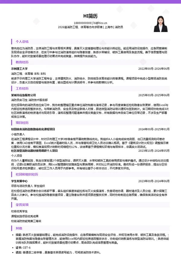 消防员简历模板