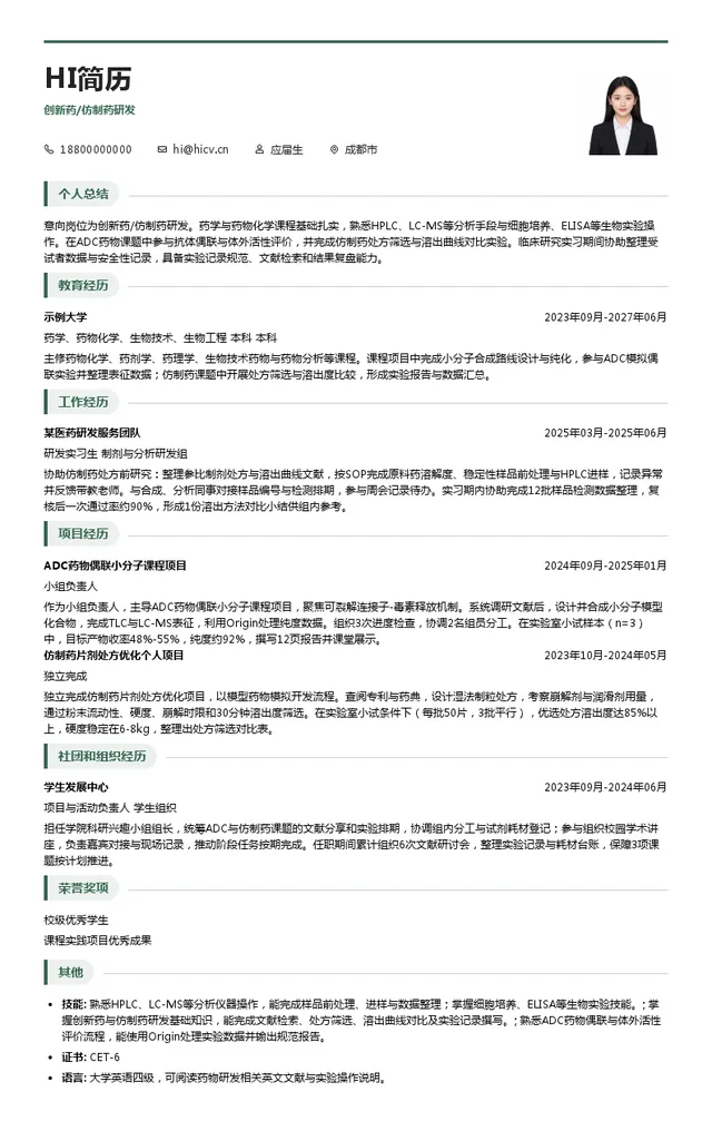 科伦集团创新药/仿制药研发投递简历模板