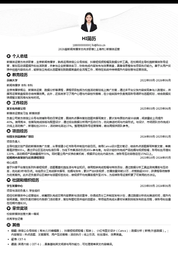 求职新媒体运营简历模板