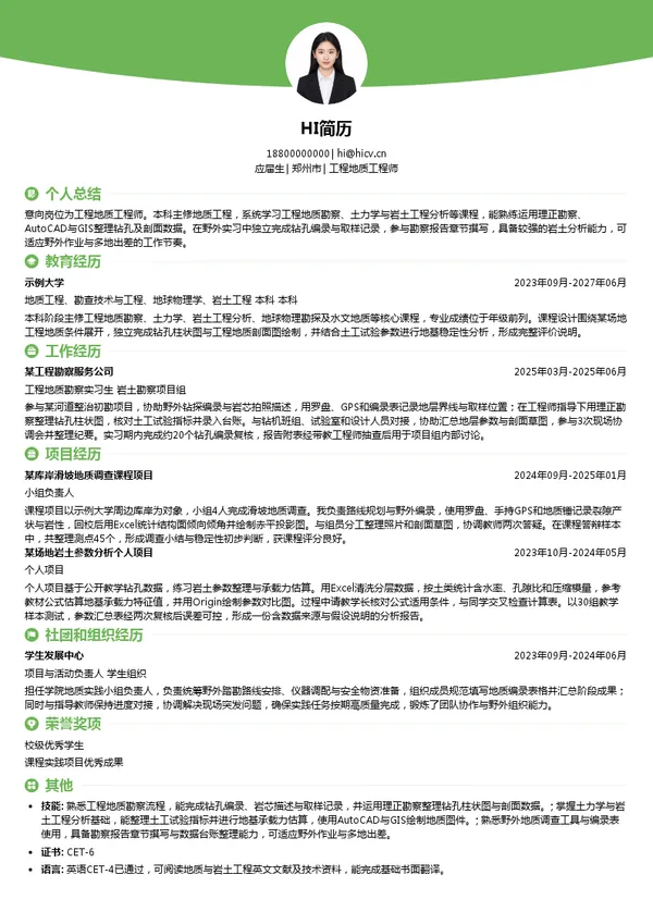 黄河勘测规划设计研究院有限公司工程地质工程师投递简历模板