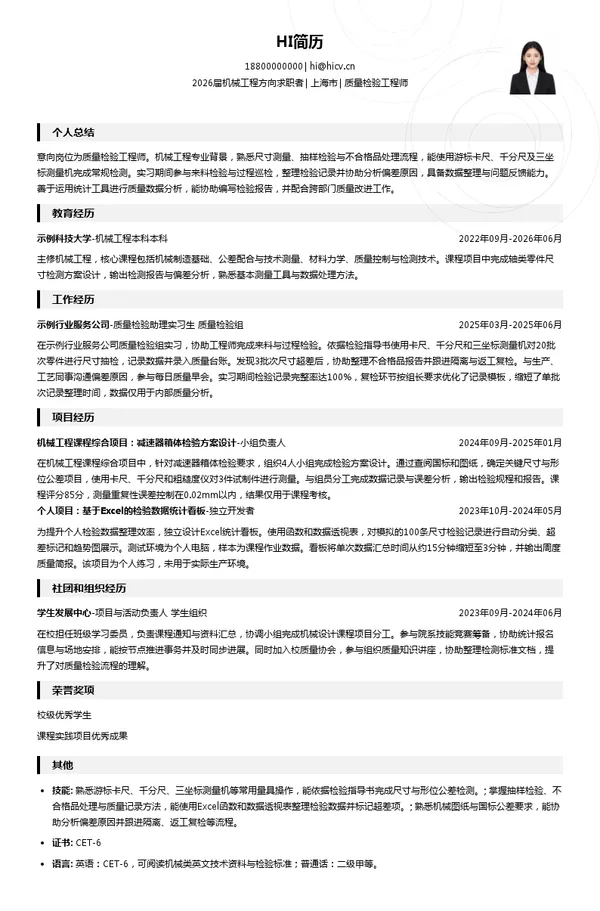 质量检验工程师简历模板