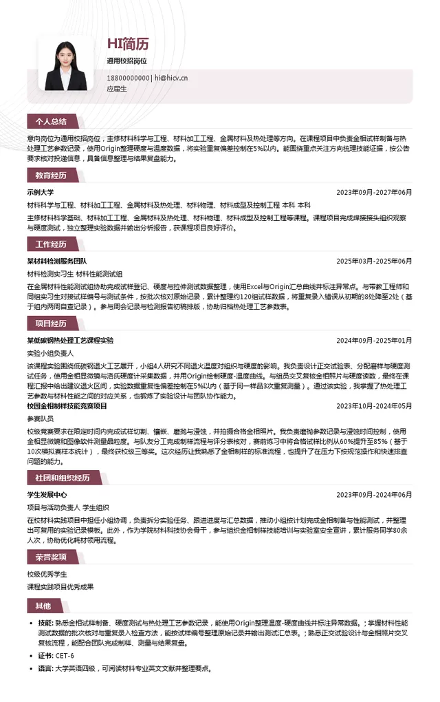 湖南省国资委通用校招岗位投递简历模板