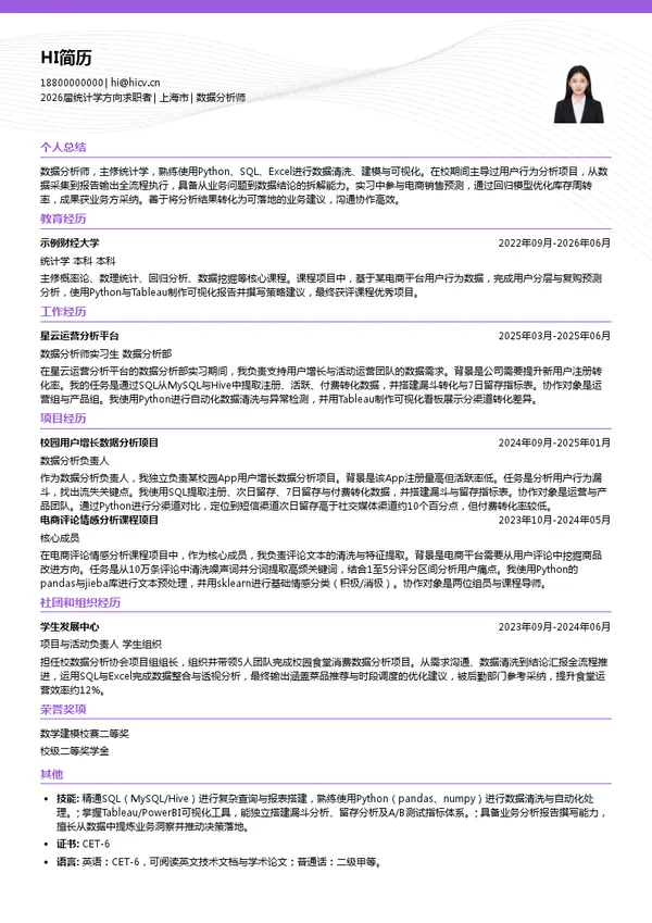 求职数据分析师简历模板