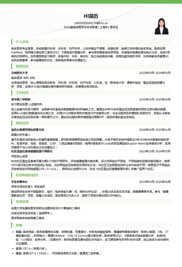保研医学生简历模板