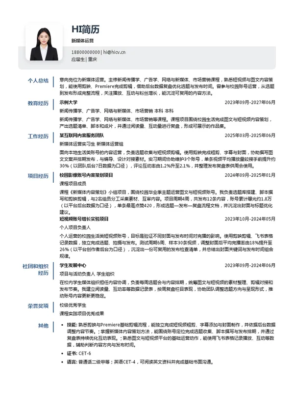 金夫人新媒体运营投递简历模板