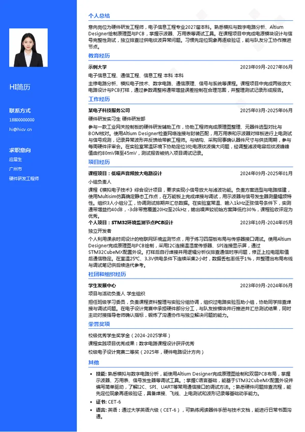 中磊电子（苏州）有限公司技术研发中心硬件研发工程师投递简历模板