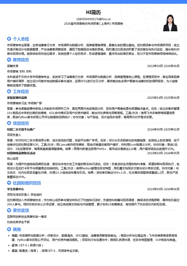 求职市场营销简历模板