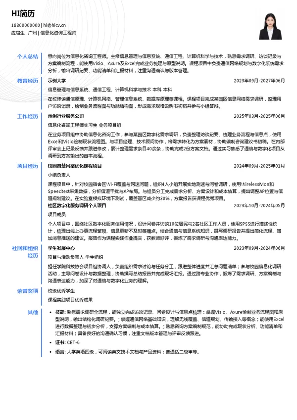 南方设计信息化咨询工程师投递简历模板