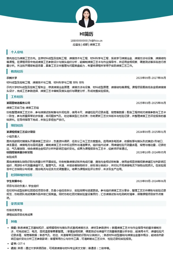 成都润博科技有限公司焊接工艺投递简历模板