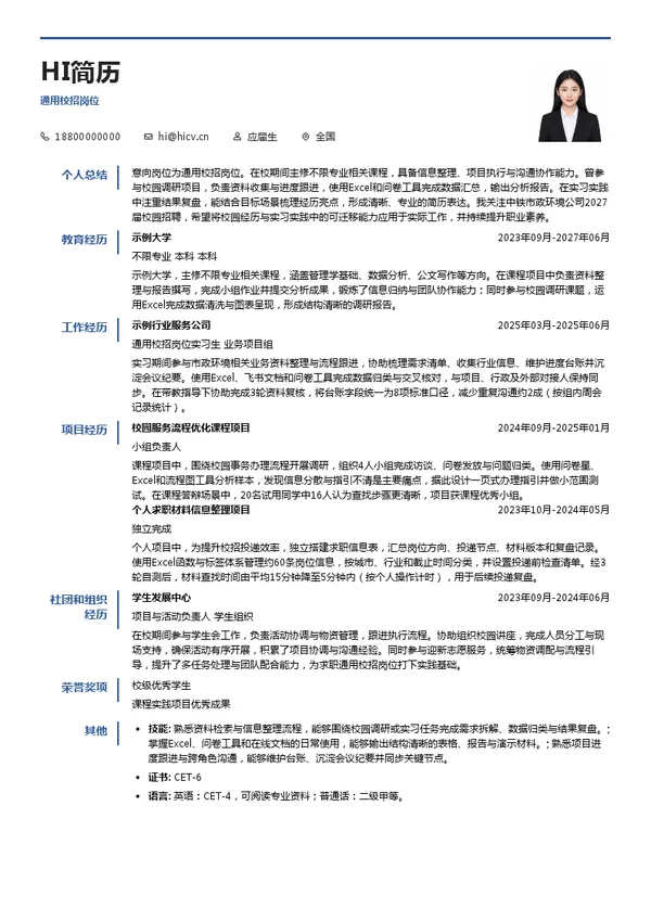 中铁市政环境公司通用校招岗位投递简历模板