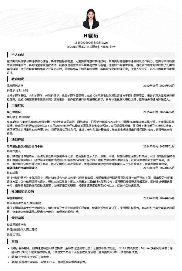 简历范文护士简历模板