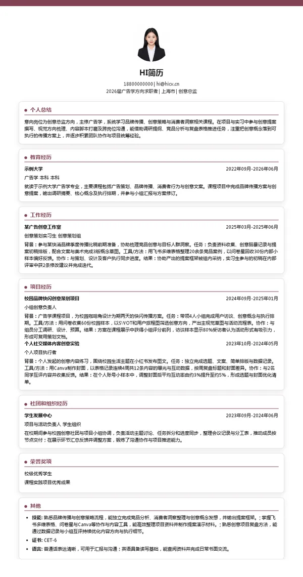 创意总监简历模板