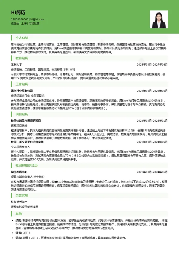 兴通股份市场运营投递简历模板