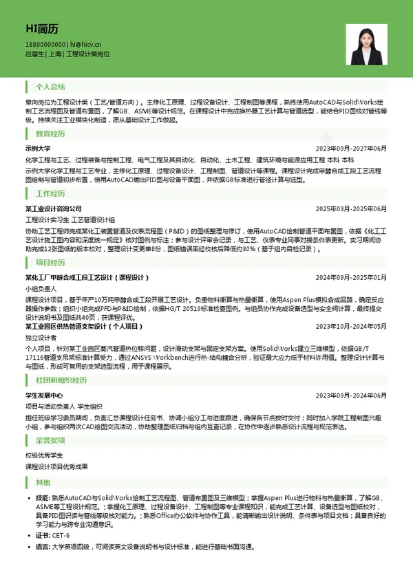 利柏特工程设计类岗位投递简历模板