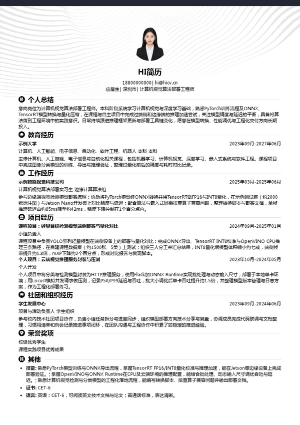 招商仁和人寿计算机视觉算法部署工程师投递简历模板