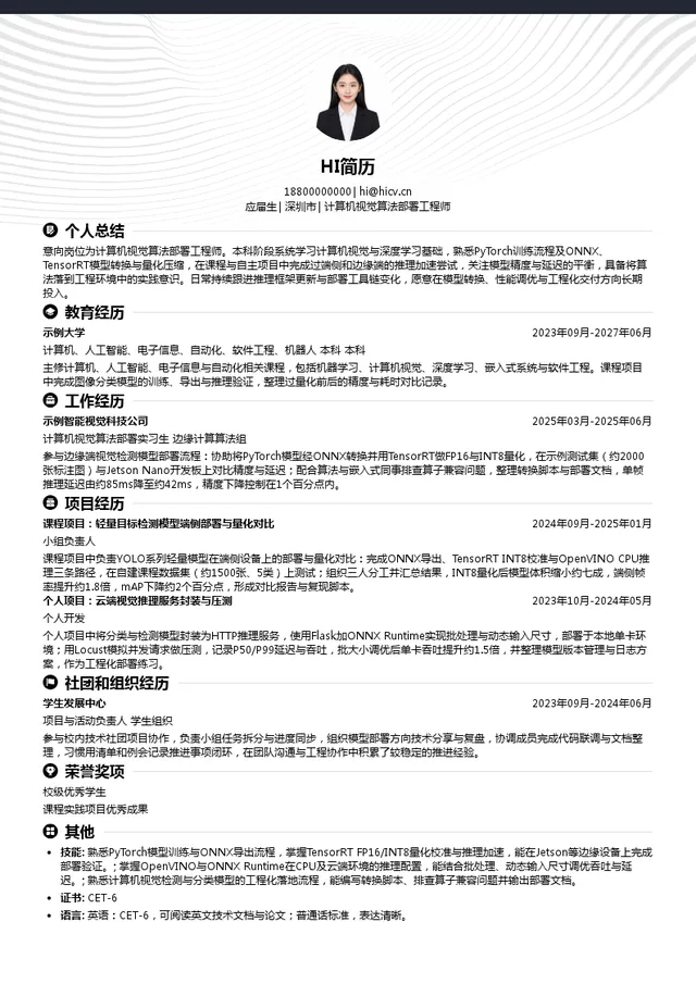 招商仁和人寿计算机视觉算法部署工程师投递简历模板