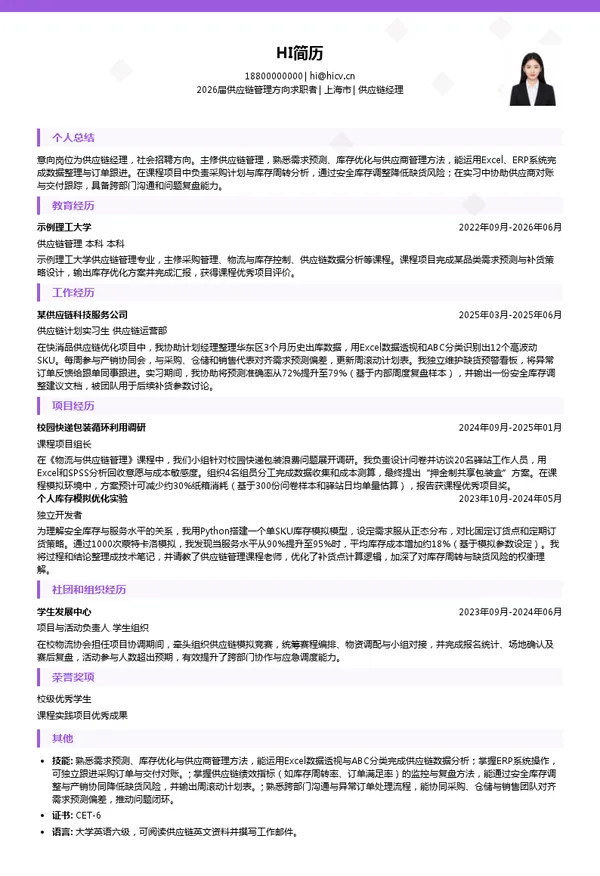 供应链经理简历模板