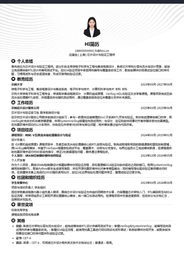 晶耀智远芯片设计与验证工程师投递简历模板