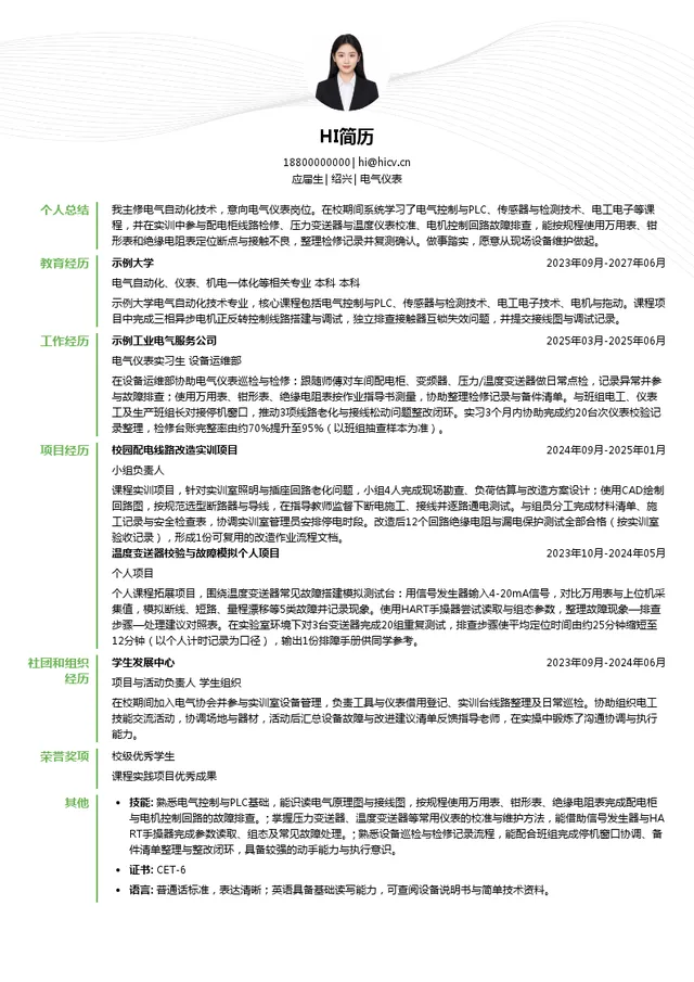 天圣控股电气仪表投递简历模板