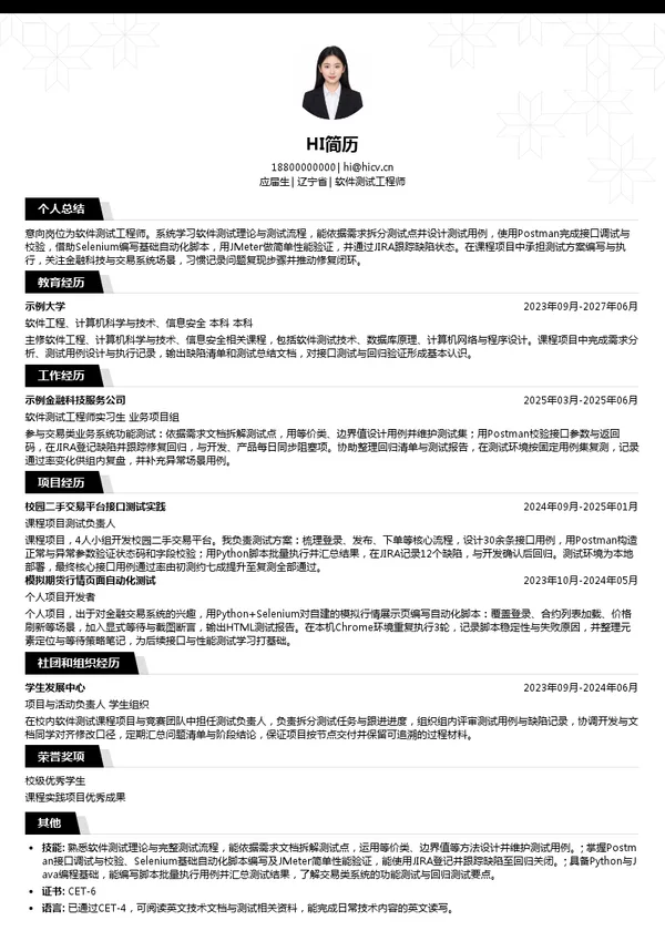 大商所飞泰测试技术有限公司软件测试工程师投递简历模板